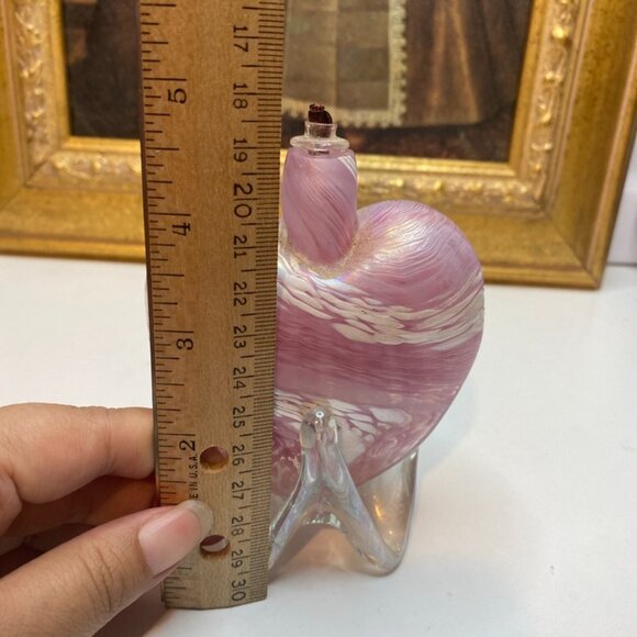 Mount St. Helens Ash Art Glass Footed Pink Heart Shape Oil Lamp Used Signed - Picture 12 of 12